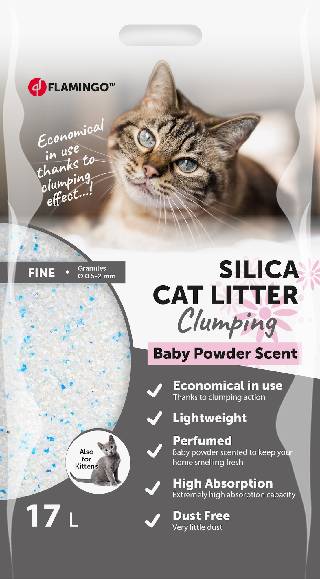 Silica kattenbakvulling verrijkt met babypoeder