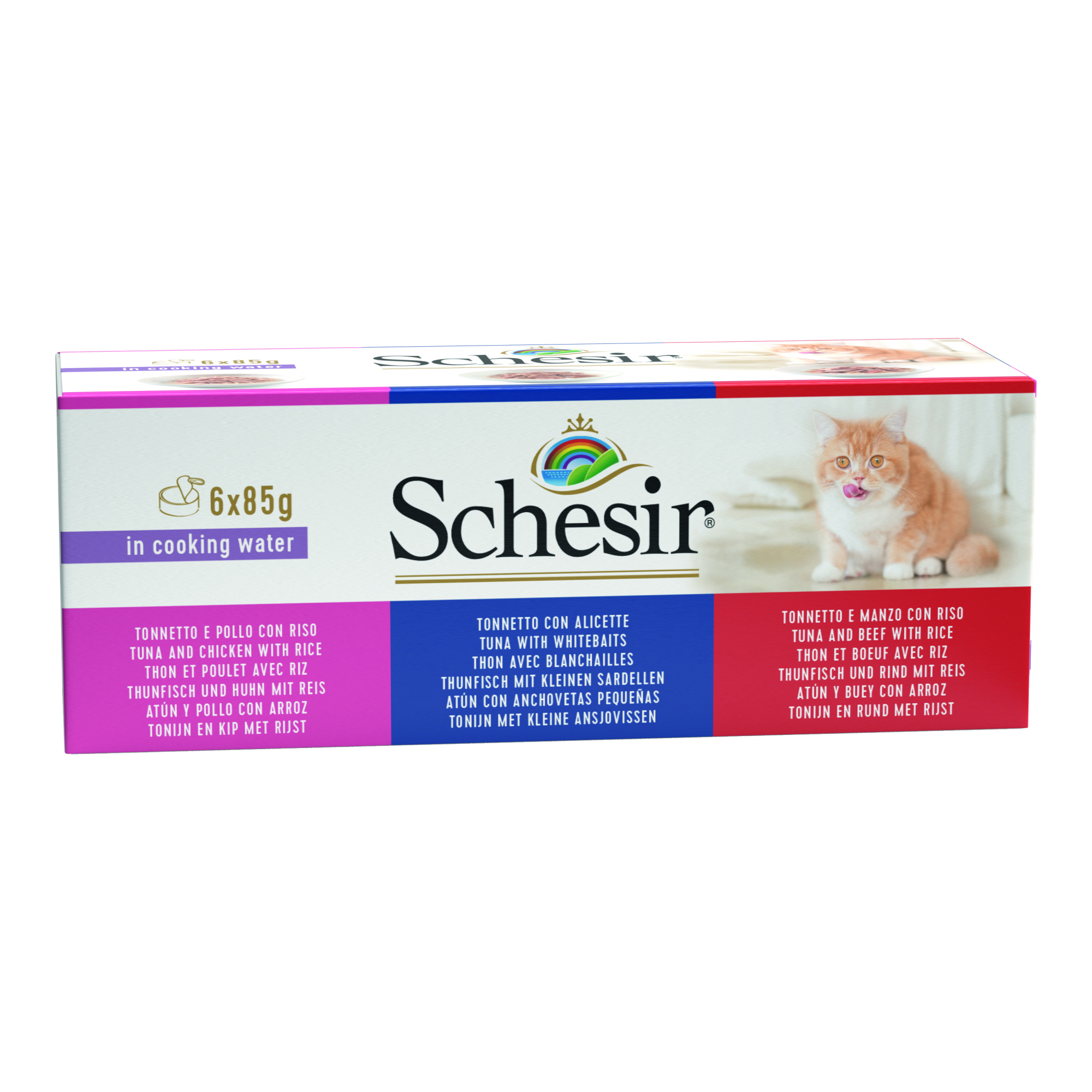 SCHESIR Multipack 6 x 85 g - Comida húmeda para gatos - 6 recetas al natural