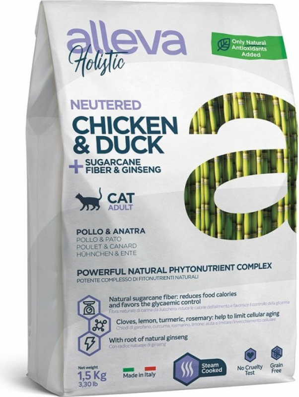 ALLEVA Holistic Neutered Cat Adult met kip & eend, suikerrietvezels & ginseng
