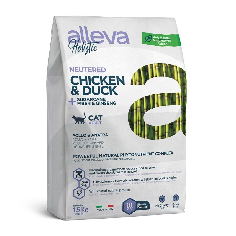 ALLEVA Holistic mit Huhn & Ente, Zuckerrohrfaser & Ginseng für sterilisierte Katzen