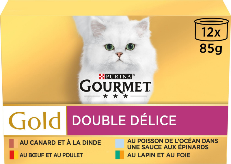 GOURMET GOLD Double Délice Boîtes pour chat adulte 12x85g