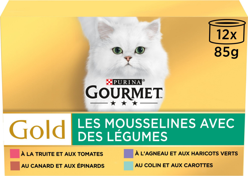 GOURMET GOLD Les Mousselines avec des Légumes pour chat adulte - 12x85g 