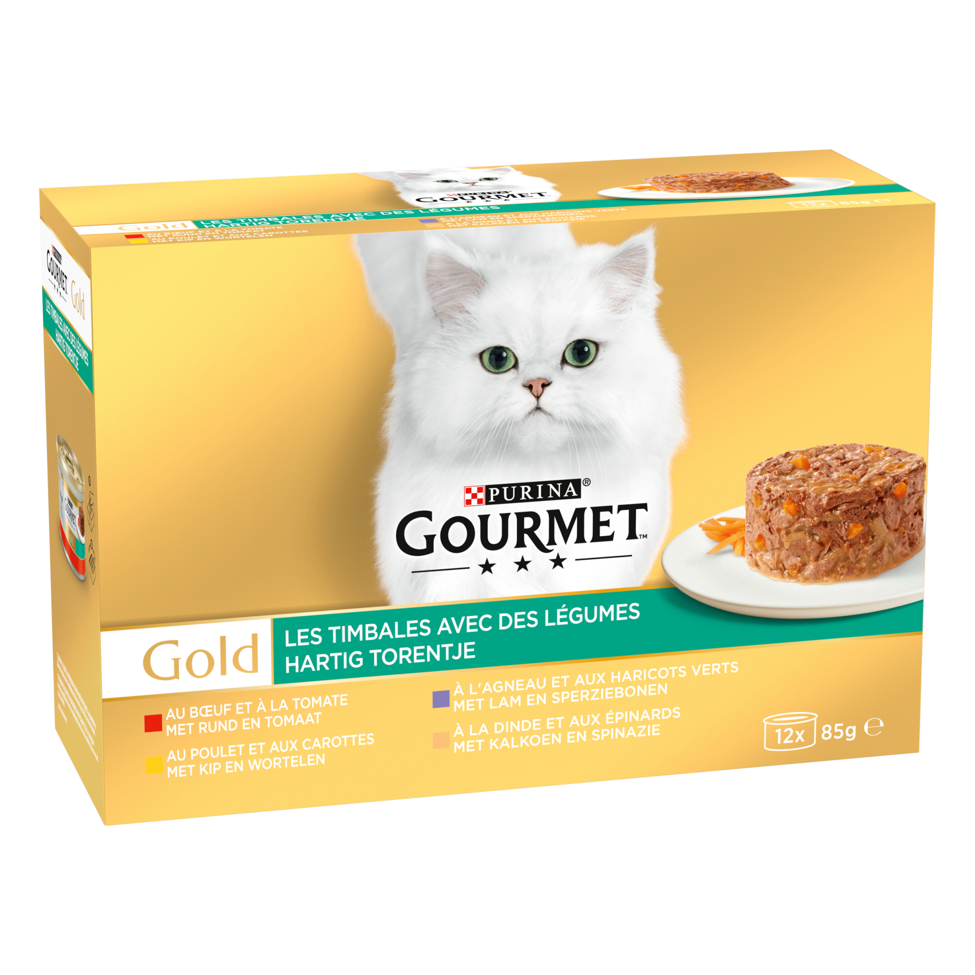 GOURMET GOLD Les Timbales : 4 Geschmacksrichtungen für ausgewachsene Katzen 12x85g