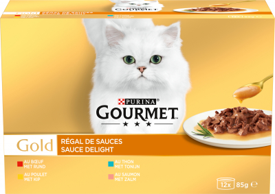GOURMET GOLD Regal de Sauces 12x85g Pack de comida húmeda para gatos