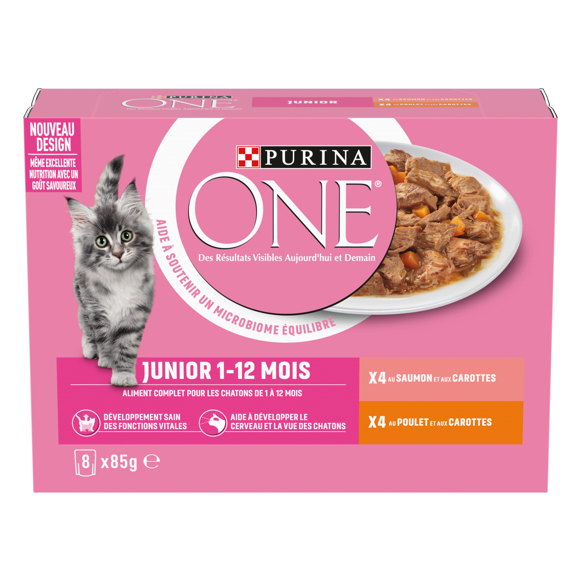 PURINA ONE Chat Junior - Saquetas frescas para gatinho 8X85gr