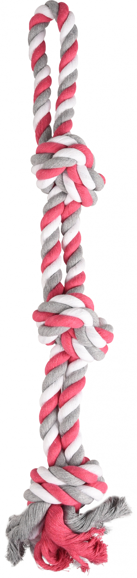 JIM 3-Knoten-Seilspielzeug für Hunde – Fuchsia/Weiß