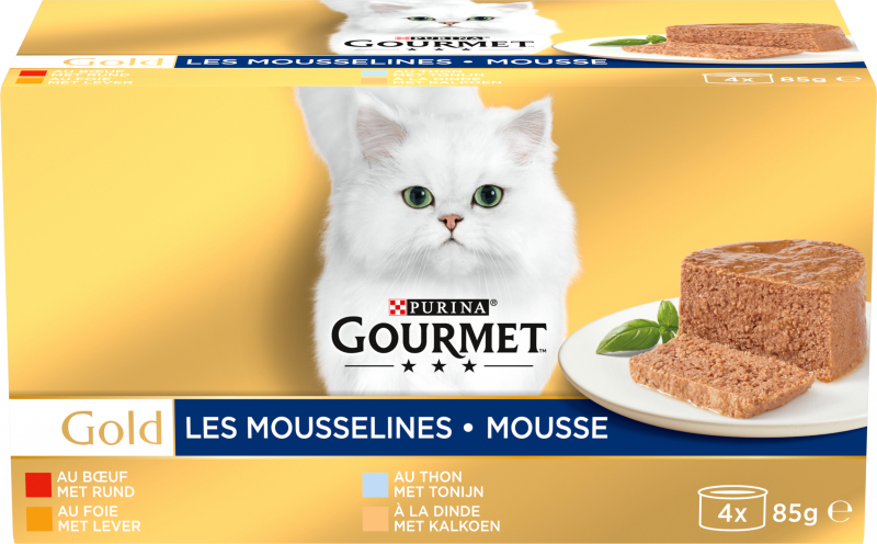 GOURMET GOLD Les Mousselines 4 Sorten für ausgewachsene Katzen 4x85g