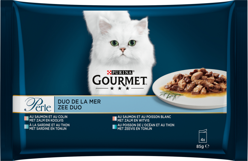 GOURMET PERLE Duo de la Mer Frischebeutel für ausgewachsene Katzen 4x85g