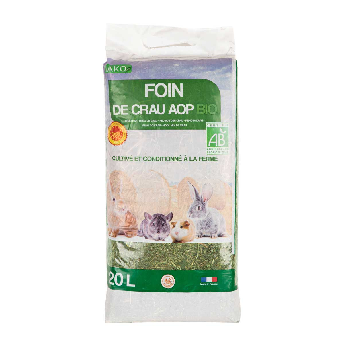 Foin de Crau AOP Bio 20 Litres - Foin Premium pour Lapin et Rongeur