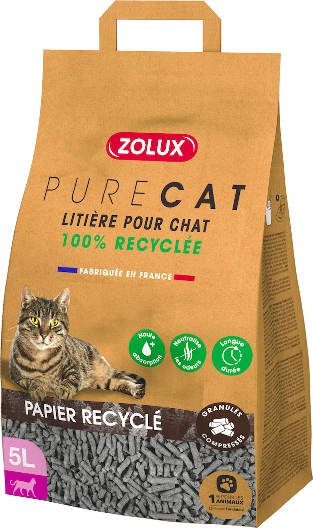 Substrato absorvente para gato Purecat 100% papel reciclado