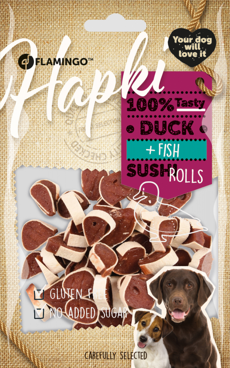 Hondensnacks HAPKI Sushi eend en vis - Suiker- glutenvrij