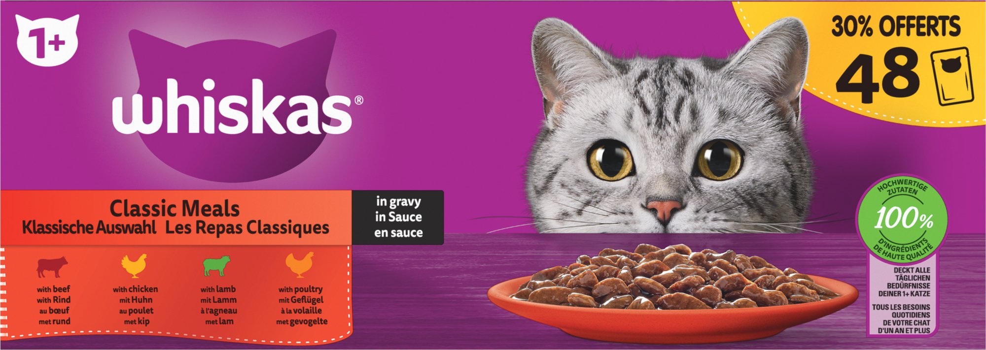 MEGA Pack da 48 Patè WHISKAS - Selezione di Carne e Pesci in salsa per gatti