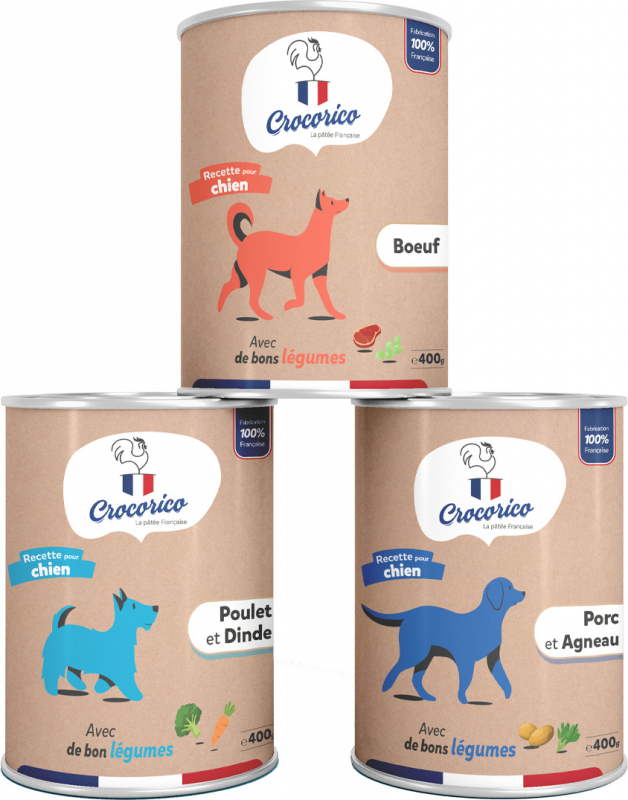 CROCORICO Terrine pour chien 100% Française - 3 recettes au choix