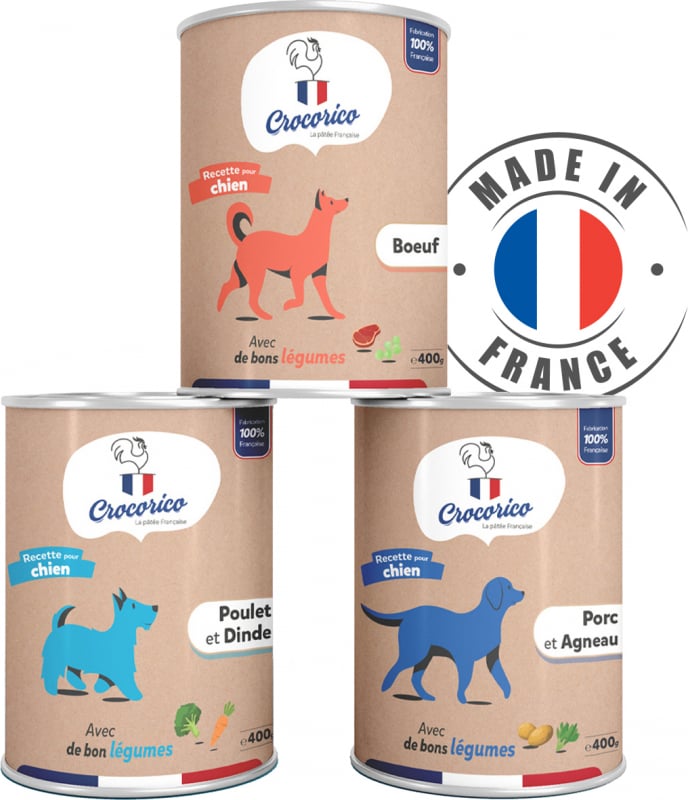 CROCORICO Terrine sans céréales 100% Française pour chien - 3 recettes au choix