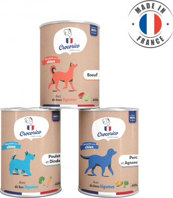 CROCORICO Terrine 100% Française sans céréales pour chien - 3 recettes au choix