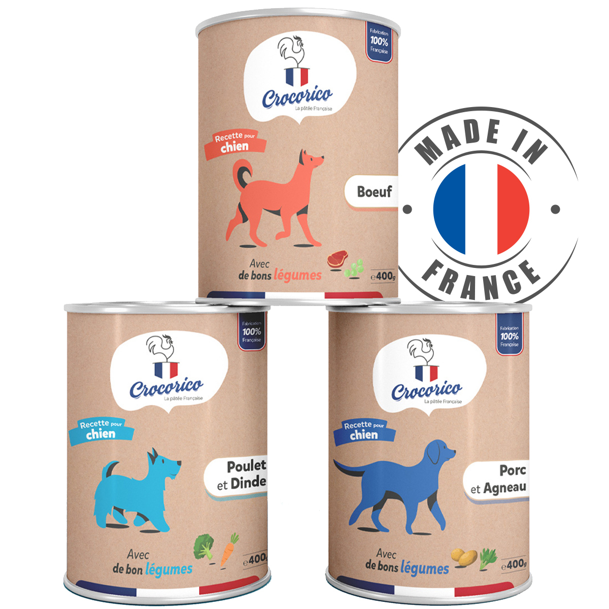 CROCORICO em Lata sem cereais 100% Françês para cão - 3 receitas á escolha