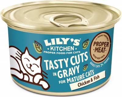 LILY'S KITCHEN Tasty Cuts Deliciosos bocaditos para gatos senior de pollo y atún en salsa
