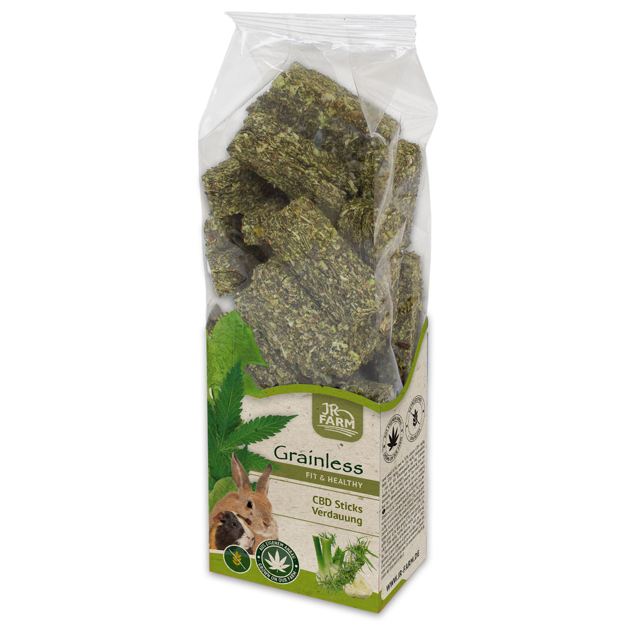 JR FARM Gras stokjes met CBD speciaal voor de vertering van dwergkonijnen, chinchillas en cavia's