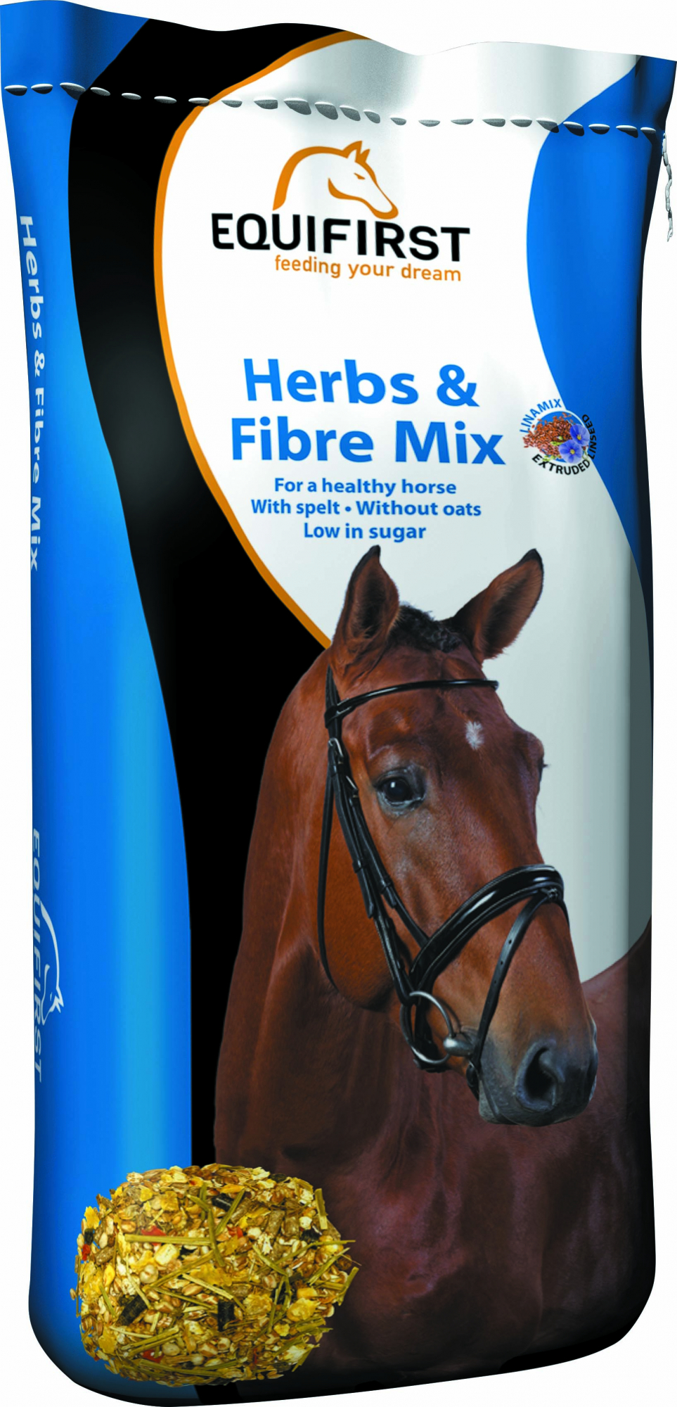 Equifirst Herbs & Fibre Mix mistura sem aveia para cavalos