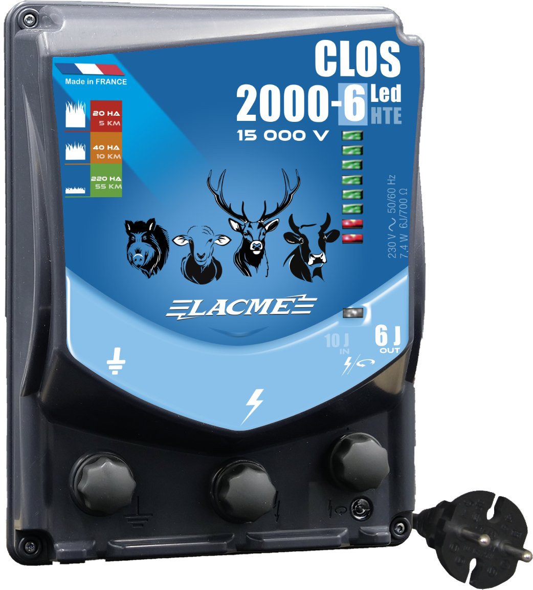 Lacmé Clos Netzgerät mit 6 Joule Leistung und Balkendiagramm