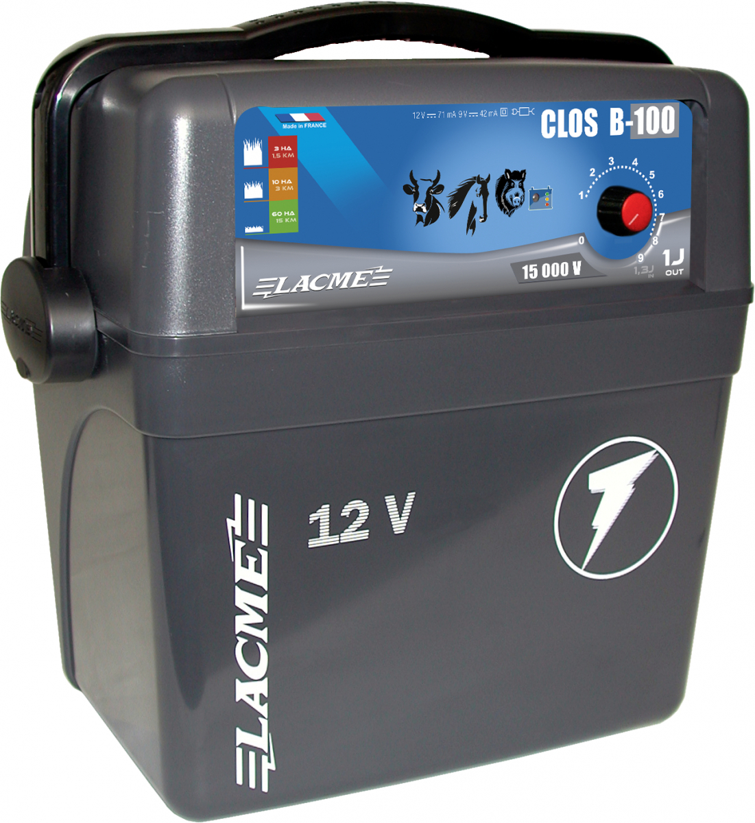 Électrificateur CLOS B100, 12 volts 1 joule en sortie