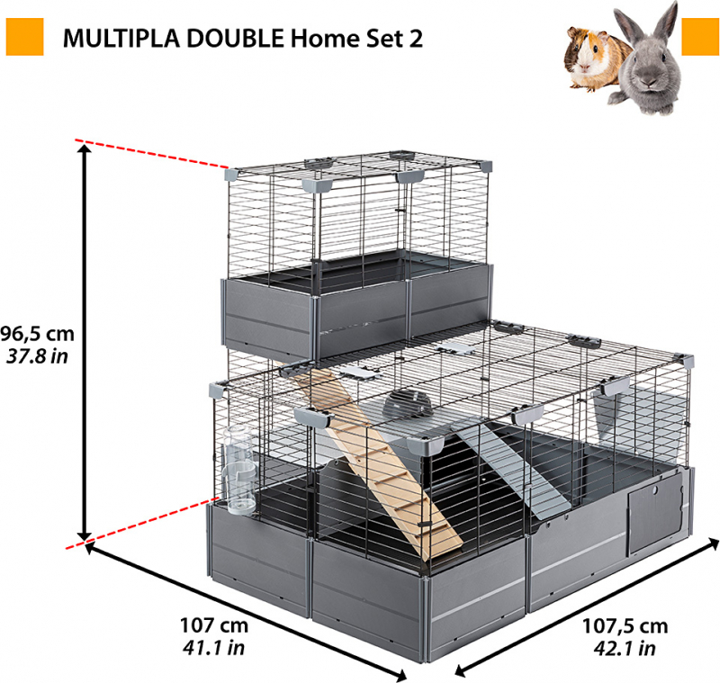 Cage Modulable pour lapin et cochon d'Inde - 107 cm -Multipla Double
