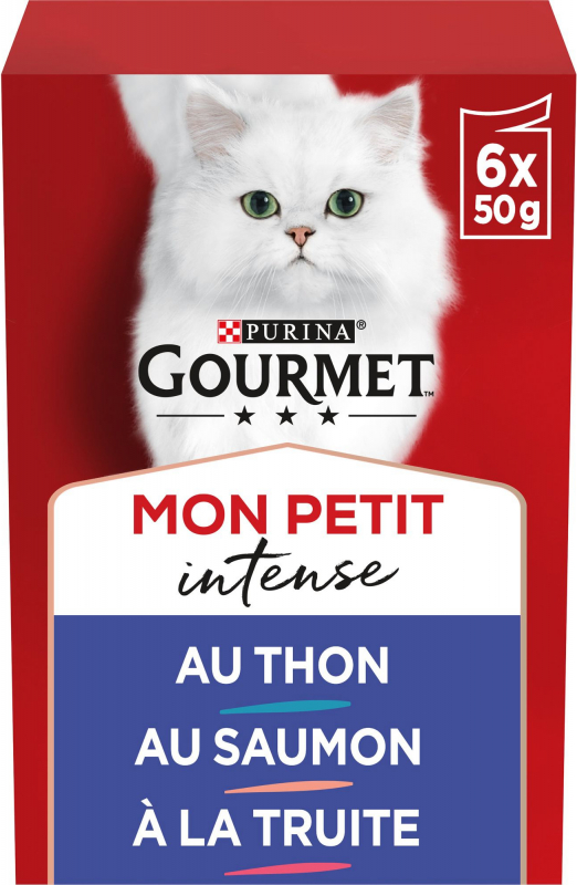 Gourmet Mon petit, pâtée au Thon, Saumon et Truite pour chat