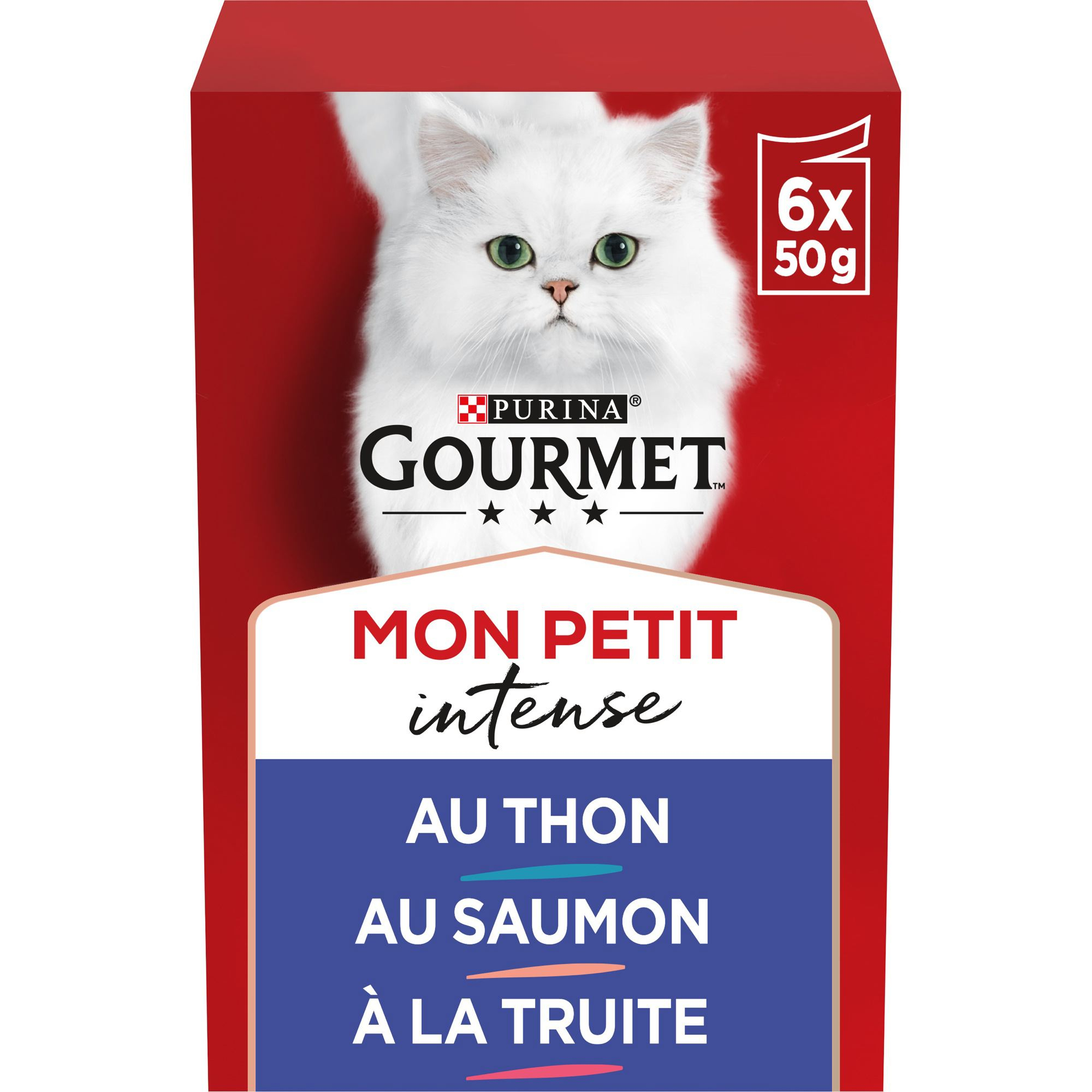 Gourmet Mon petit, Pastete mit Thunfisch, Lachs und Forelle für Katzen