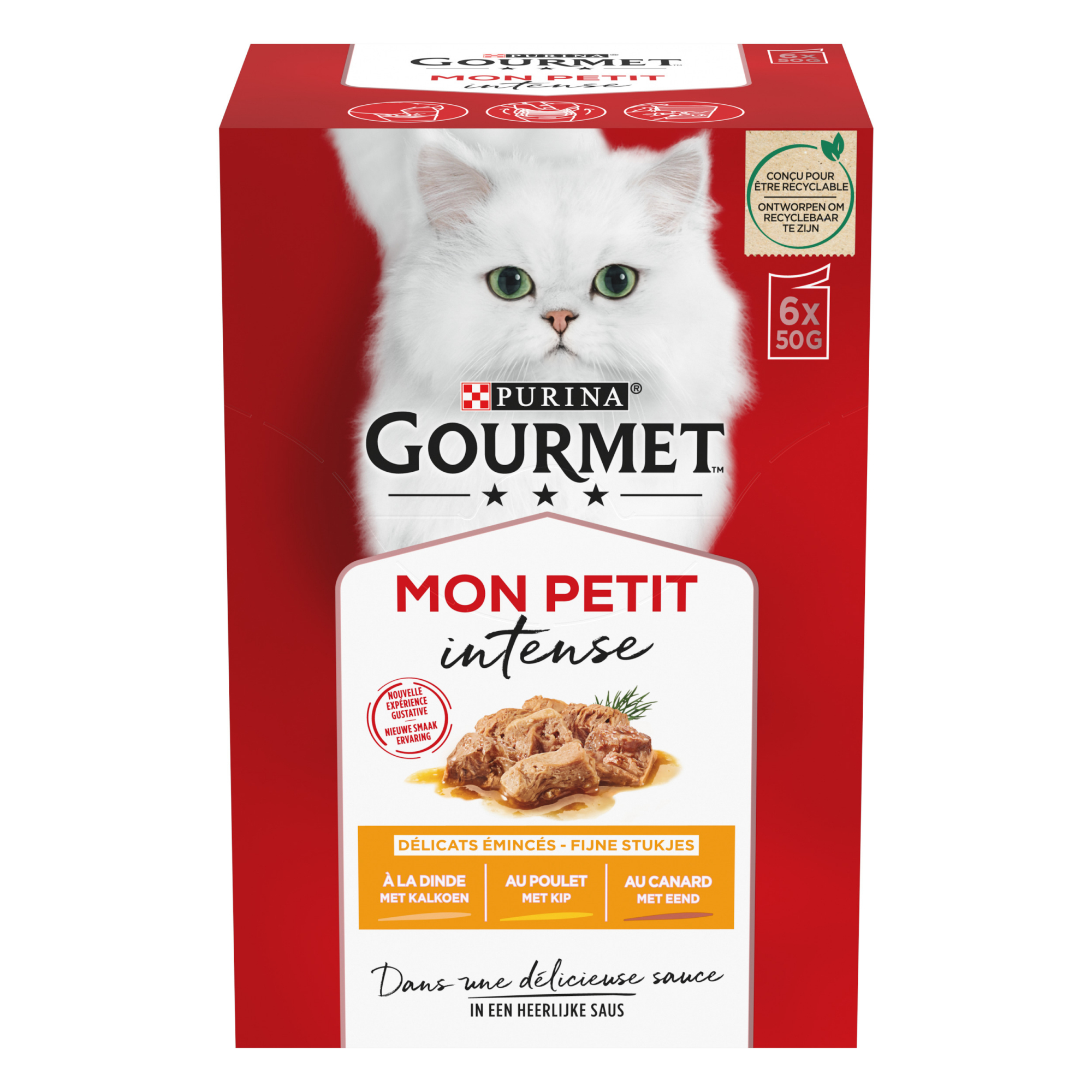 Gourmet Mon Petit comida húmeda de Pavo, Pollo y Pato para gatos