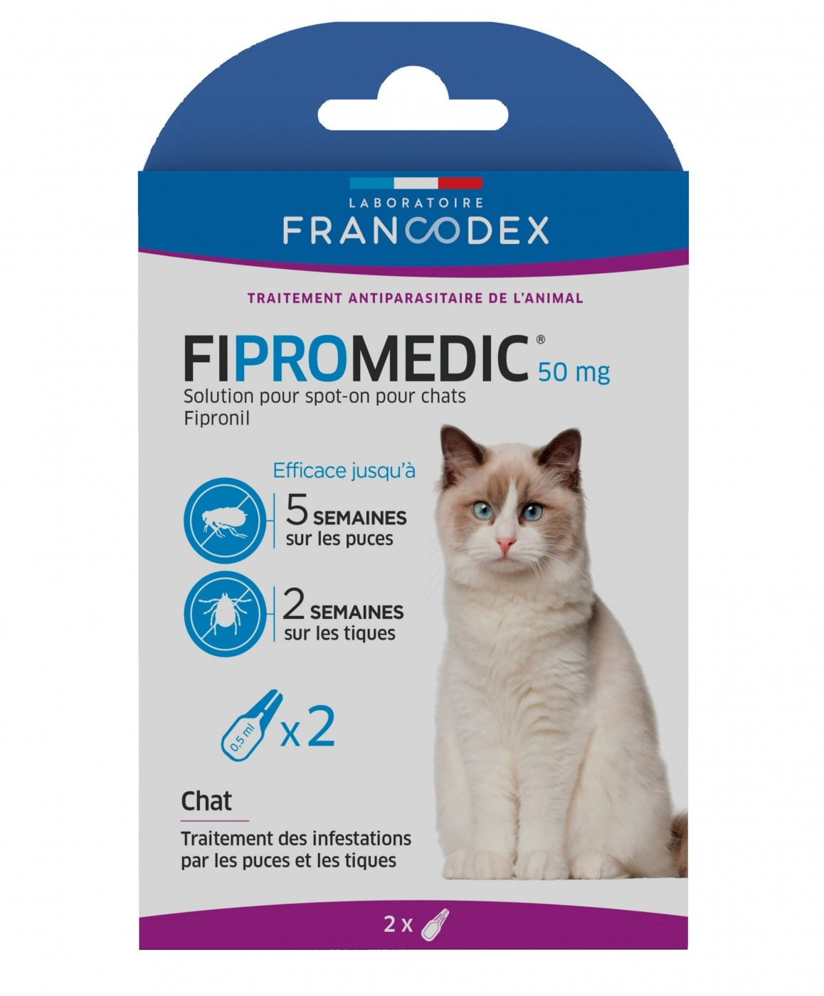 Francodex Fipromedic Lot de 2 ou 4 pipettes anti-puces et tiques - pour chats