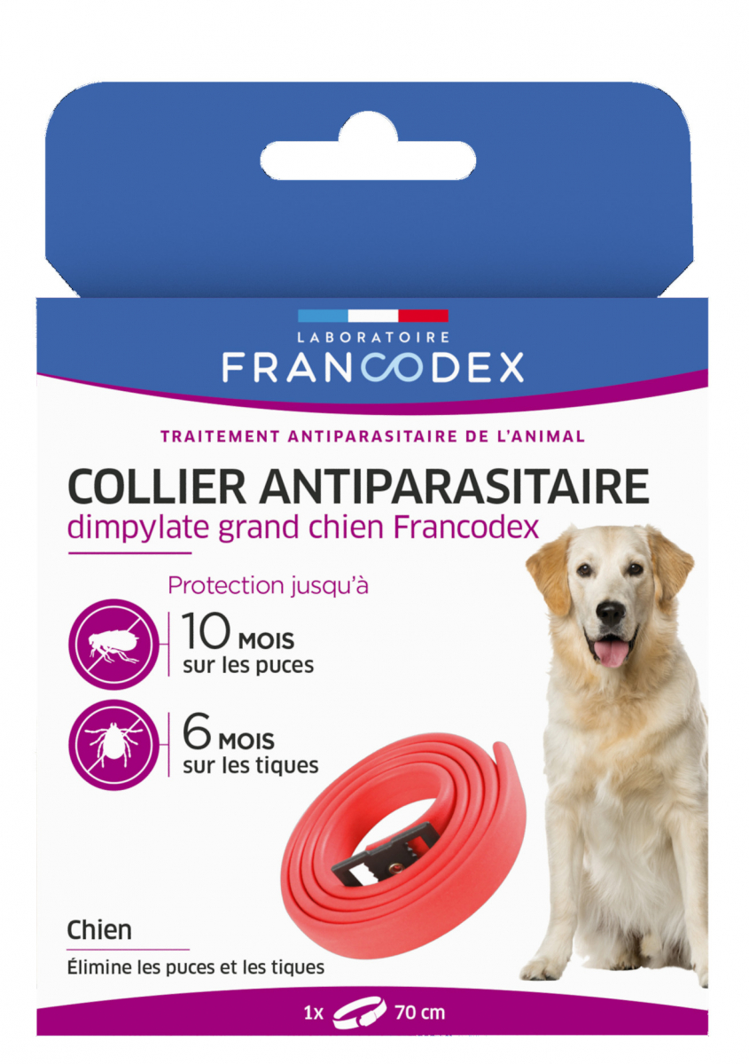 Francodex Collier Antiparasitaire en Dimpylate- Efficacité anti-puces 300 jours et anti-tiques 200 jours 