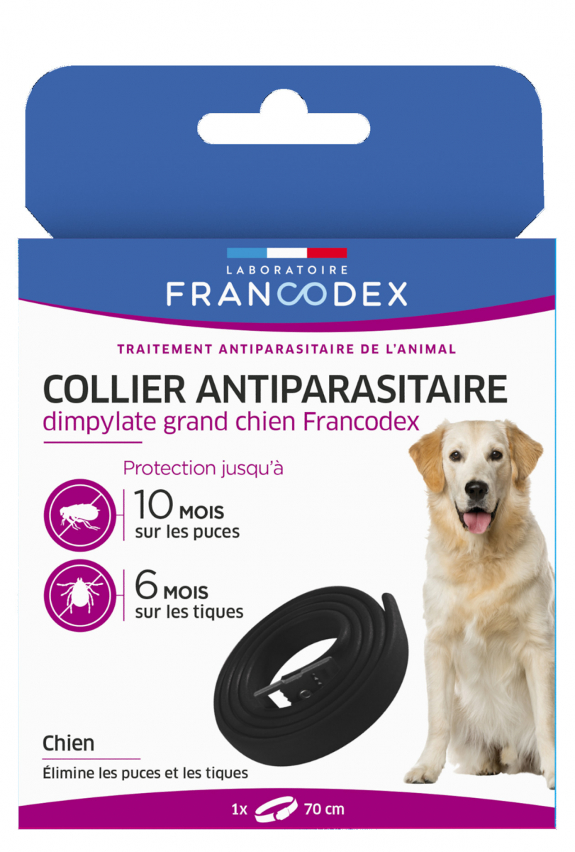 Francodex Collier Antiparasitaire en Dimpylate- Efficacité anti-puces 300 jours et anti-tiques 200 jours 