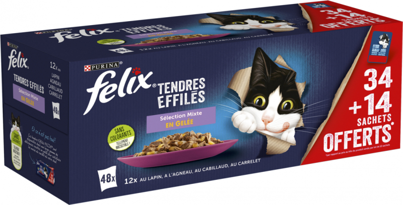 FELIX Tendres Effilés em Geleia Selecção Mista para gatos - 34 + 14 GRATIS