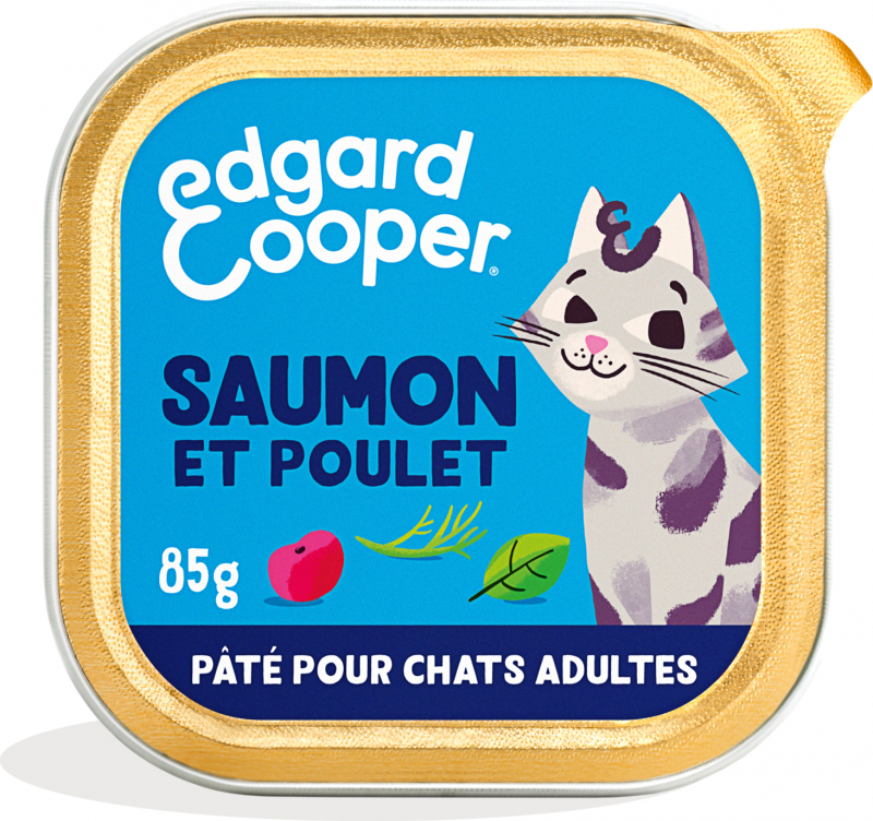 Edgard & Cooper Barquette de Pâtée Saumon et Poulet frais Sans Céréales pour Chat Adulte