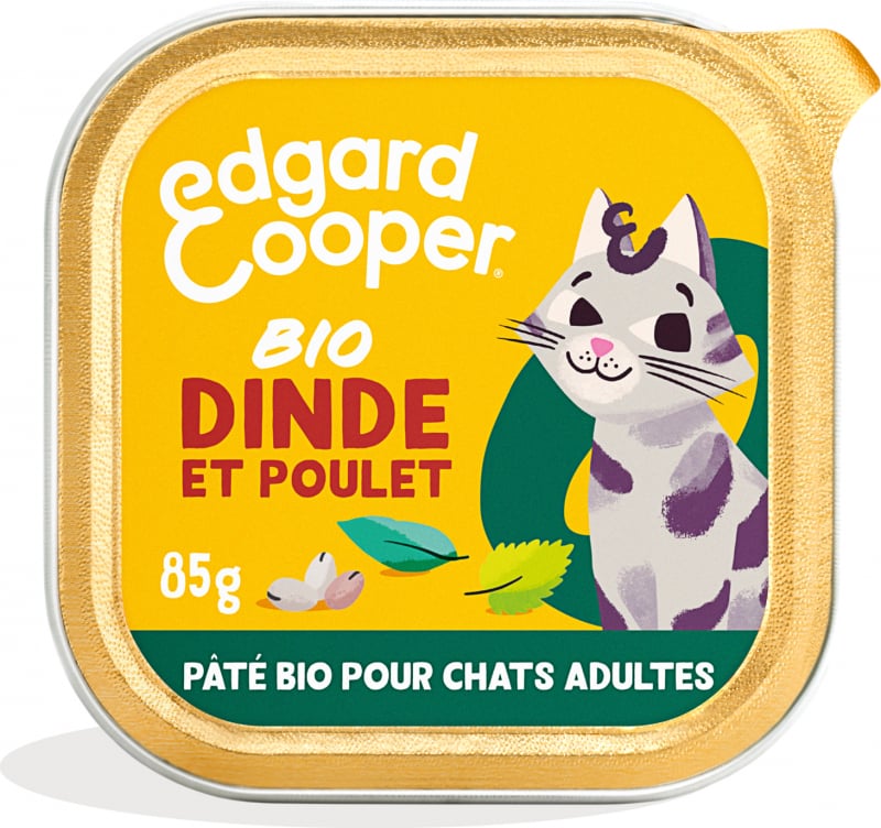 Edgard Cooper Barquette De Patee Biologique Dinde Et Poulet Frais Sans Cereales Pour Chat Adulte