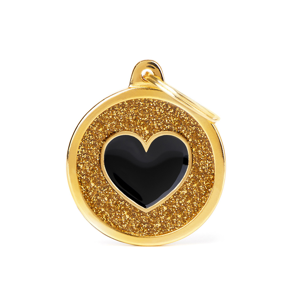 Médaille à graver Shine Cercle or et cœur noir