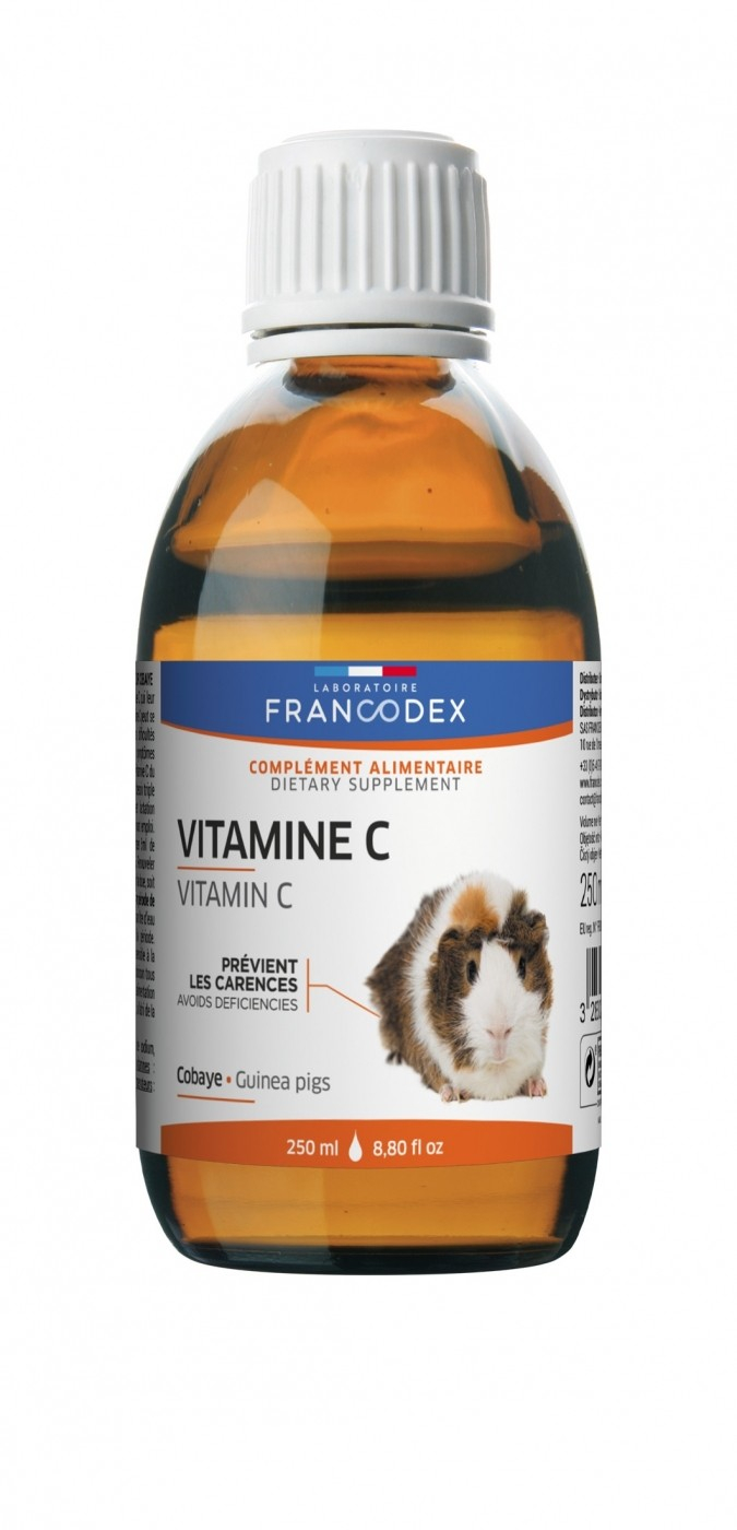 Francodex Vitamina C per porcellini d'india 500 ml, 250 ml e 15 ml.
