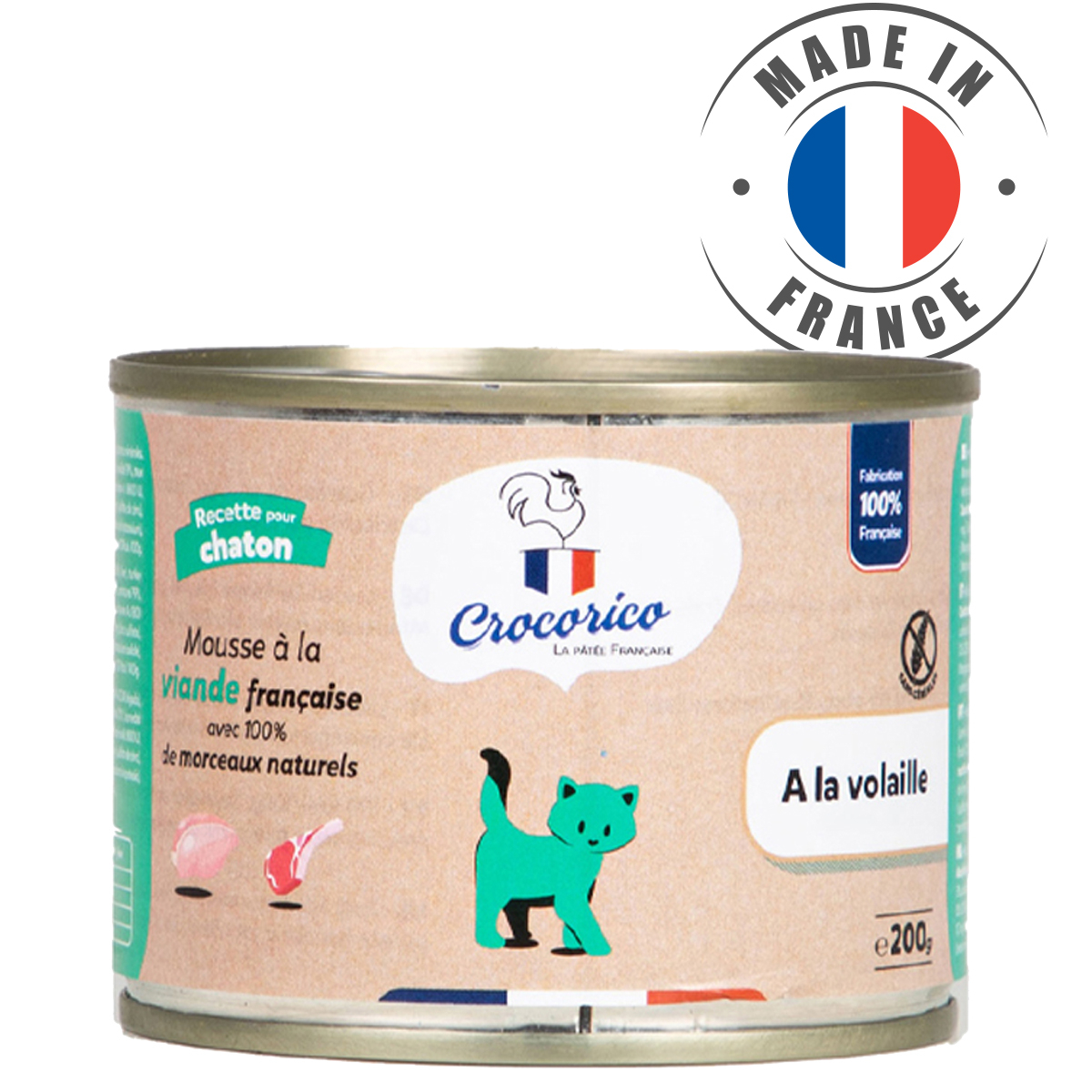  CROCORICO Mousse sin cereales para gatito y gata lactante 100% Francesa con aves 