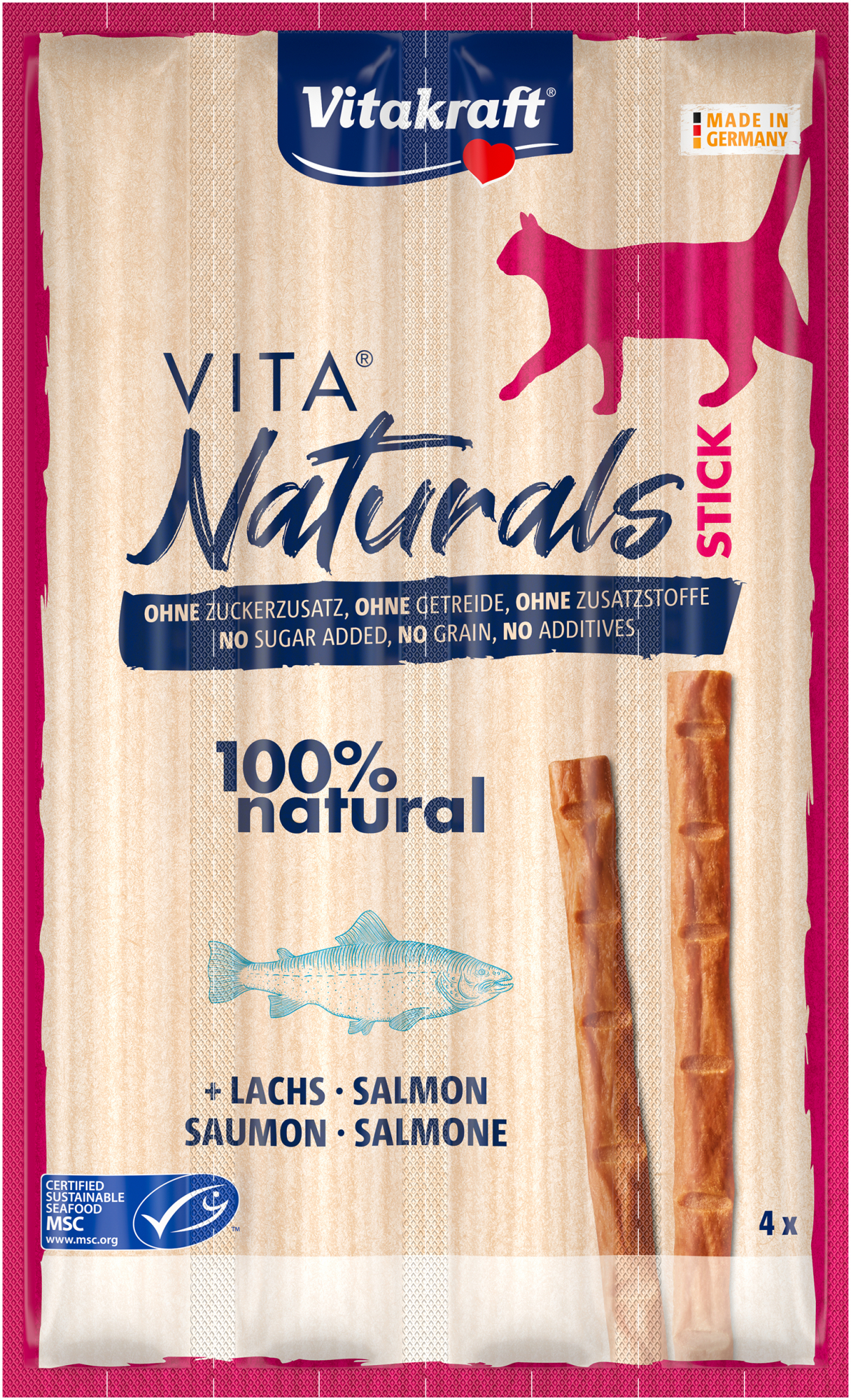 VitaNaturals Sticks - Snack per Gatto al Salmone o al Pollo - 4x5g