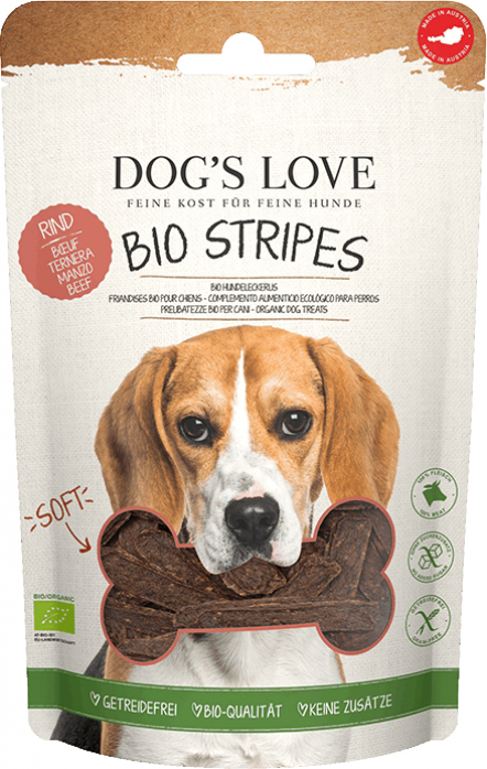 DOG'S LOVE Soft Stripes BIO Leckerlis mit Rindfleisch für Hunde