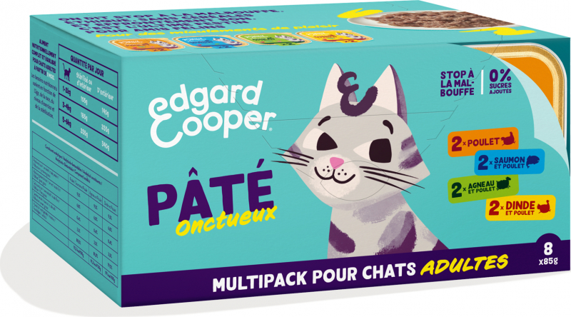 Edgard & Cooper Multipack Pâtées 8 x 85g Poulet Saumon Dinde et Agneau Sans Céréales pour Chat
