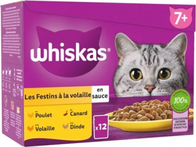 WHISKAS Sachets fraîcheur Les Festins à la Volaille en sauce pour chat senior 4 variétés