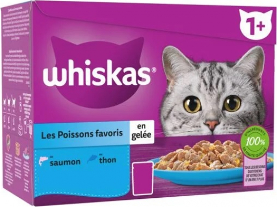 WHISKAS Bustine di freschezza Pesce preferito in gelatina per gatti adulti 2 varietà