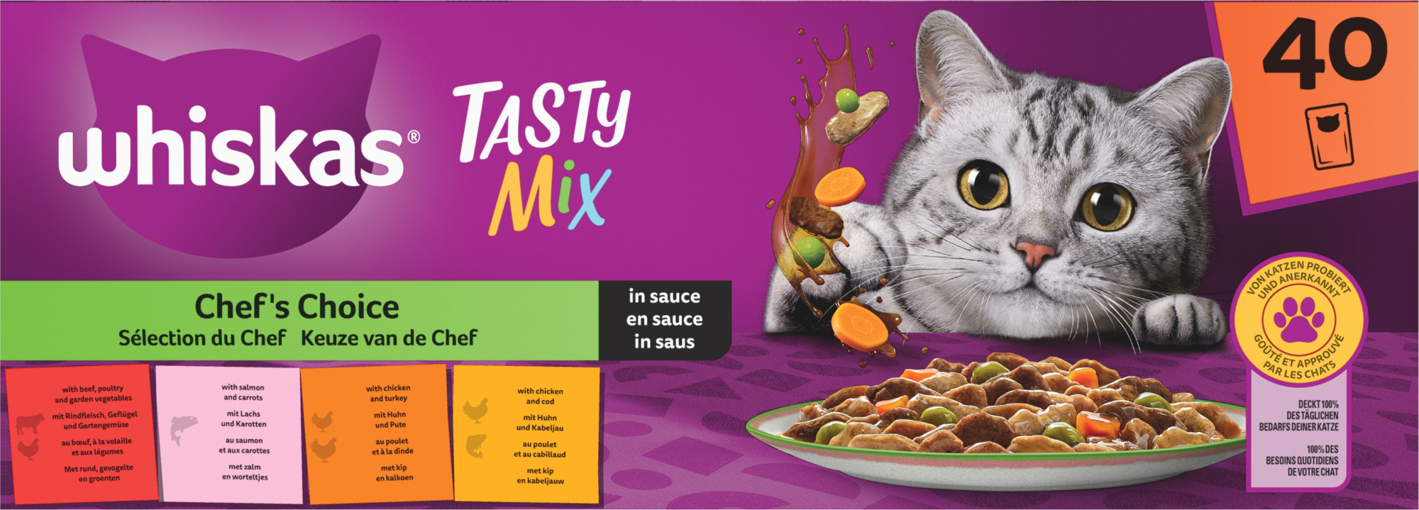 WHISKAS Tasty Mix Sachets fraîcheur Sélection du Chef en sauce pour chat adulte 4 variétés