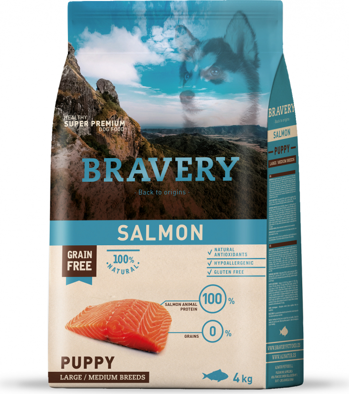 BRAVERY Puppy Medium & Large Sans Céréales Saumon pour Chiot de moyenne et grande taille