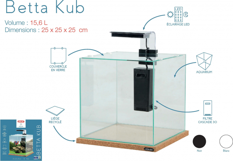 Kit de acuario Betta Kub - 15,6 L - blanco o negro