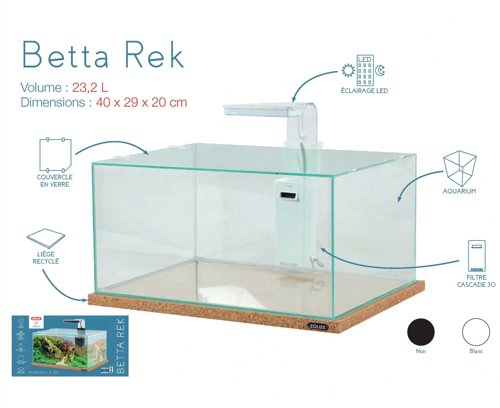 Kit aquarium Betta Rek - 23,2 L - blanc ou noir