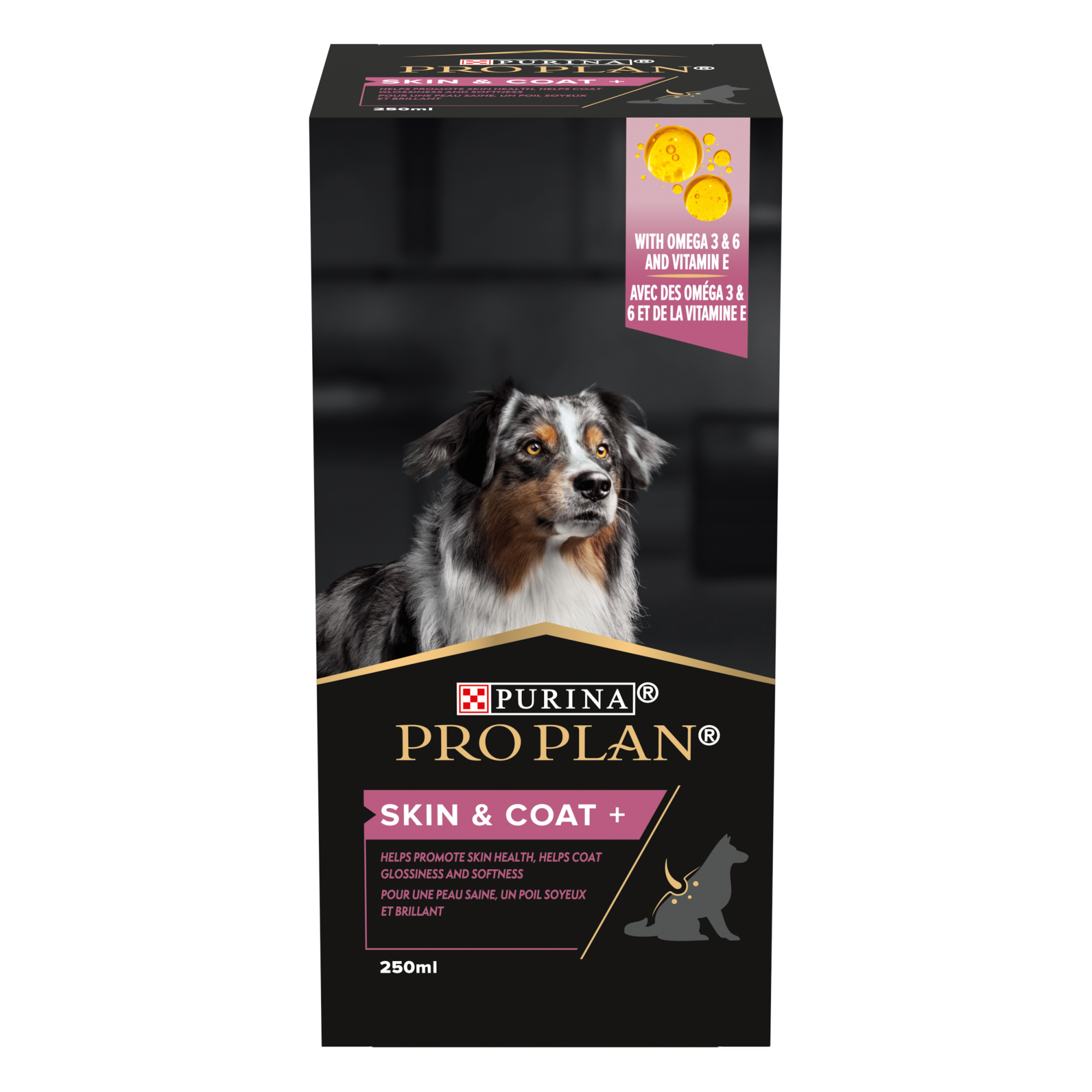 Purina Pro Plan Skin & Coat+ aliment complémentaire huile pour chien