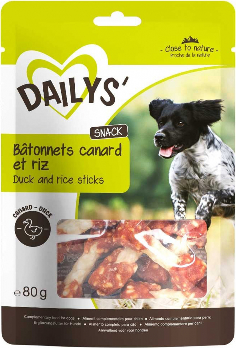  Dailys bâtonnets canard et riz pour chien