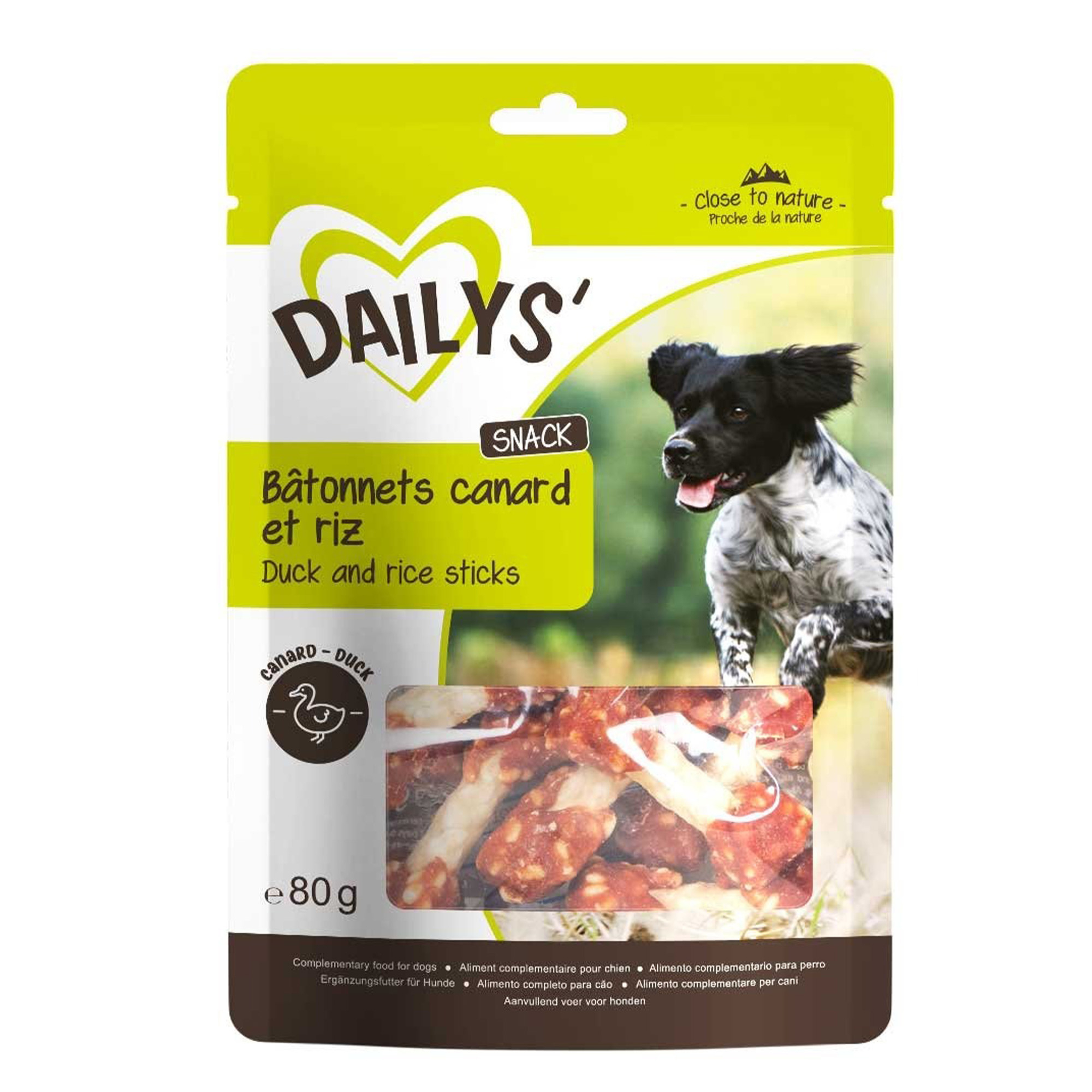  Dailys bâtonnets canard et riz pour chien